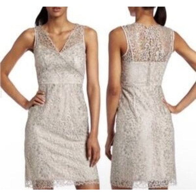 Bcbgmaxazria Women's Metallic Lace Over Slip Lynette Dress Euc- 8